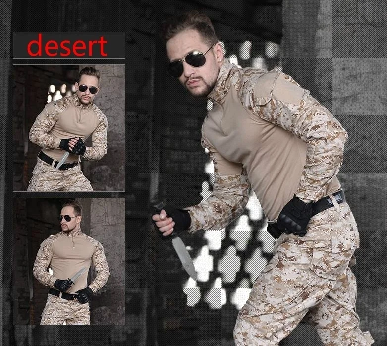 desert Мужская Военная тактическая футболка с длинным рукавом SWAT Soldiers Combat T Shirt Airsoft одежда Мужская Американская армейская Рубашка Без подкладки XS-XXXL - Цвет: desert