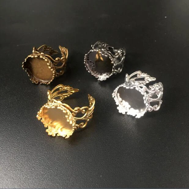 

6 color 15mm blank ring base Round Crown and Heart Base ,brass plated bezel ring blanks with a cutout band, adjust ring