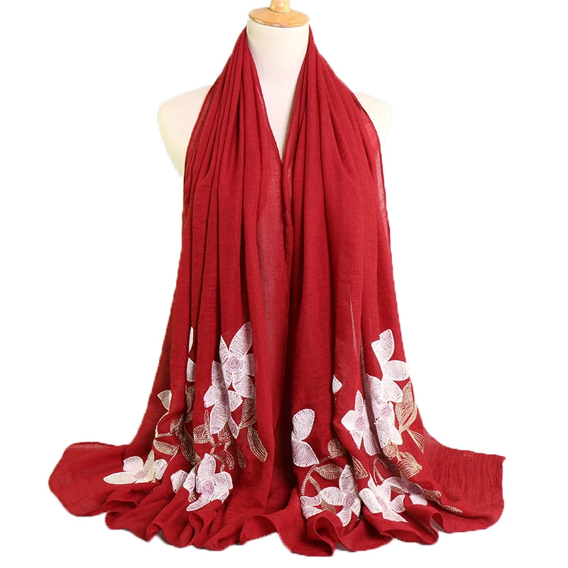 Этнические вышитые хиджабы шарфы цветочные хлопковые мусульманские женские