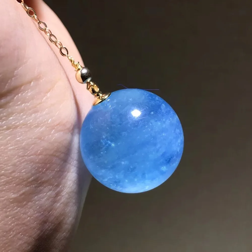 

Natural Aquamarine Blue Clear Crystal Pendant 24mm Big Ball Sphere Shape 14K Gold Necklace Women AAAAA Drop Shipping Certificate