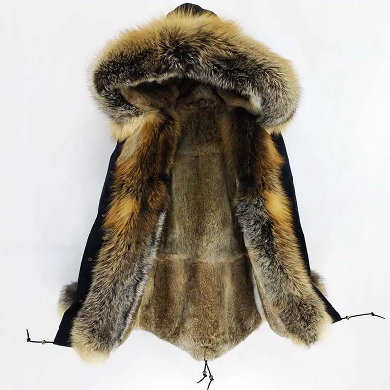 

Mao Mao Kong 2020 new long winter jacket women outwear thick parkas natural real fox fur collar coat hooded rabbit fur liner