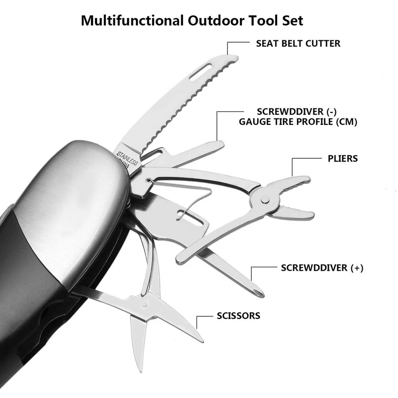 9 в 1 цифровой манометр для автомобильных шин фонарик Тигр плоскогубцы шлицевая