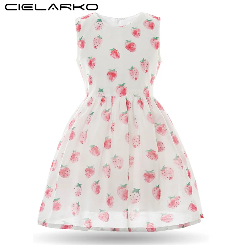 Cielarko Girls Strawberry Dress Casual Pink Kids Fruit Dresses Fancy Princess Children Party Frocks Baby Beach Clothing for Girl | Детская