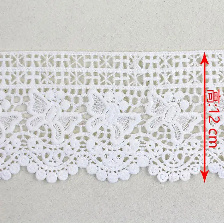 1 м/Лот 12 см в ширину 100% хлопок кружево ленты Вышивание бежевое кружевное полотно