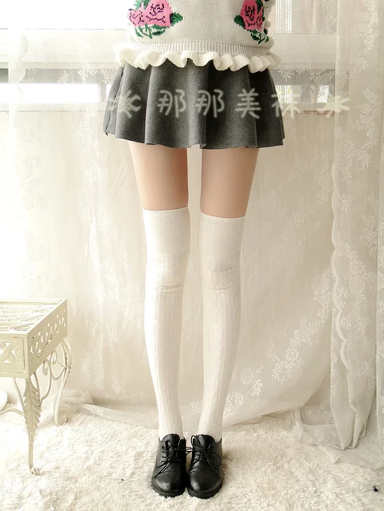 Новая Женщина Шерсти Кос Над Гольфы Бедра Highs Шланг Чулки Поворот Теплая Зима |