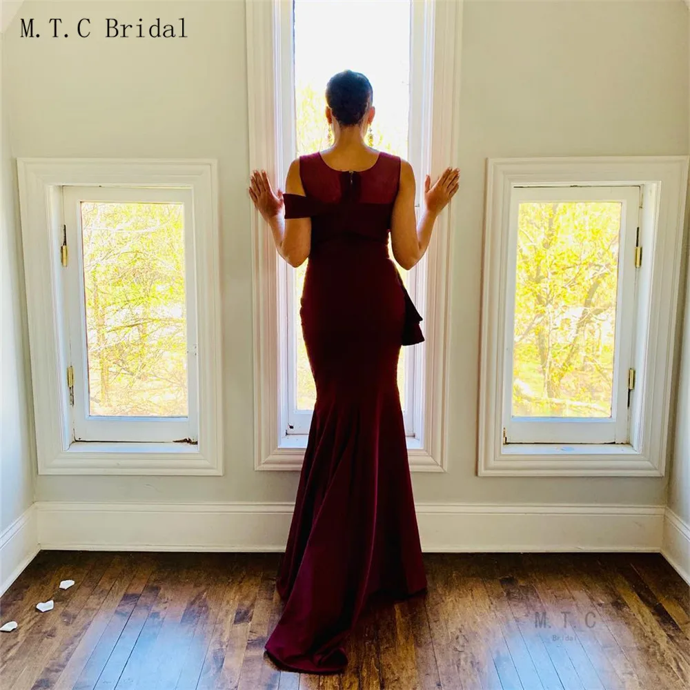 

New 2019 Burgundy Bridesmaid Dresses Mermaid Floor Length Sleeveless African Women Wedding Party Dress Cheap Robe De Soiree