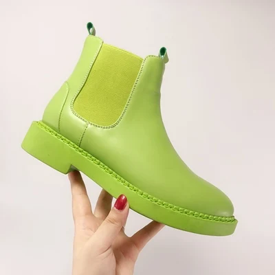 Green Женские ботильоны martin на платформе с квадратным каблуком; Новинка года; женская модная прозрачная обувь черного цвета; ботинки в стиле панк; женская обувь - Цвет: Green
