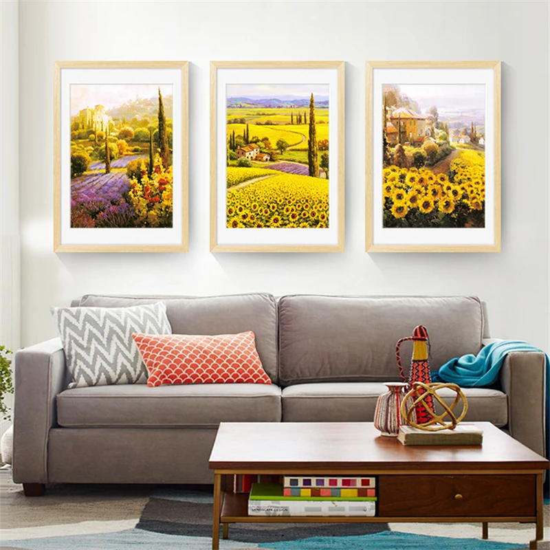 Подсолнух поле Скандинавское искусство живопись цветок море Холст Настенная