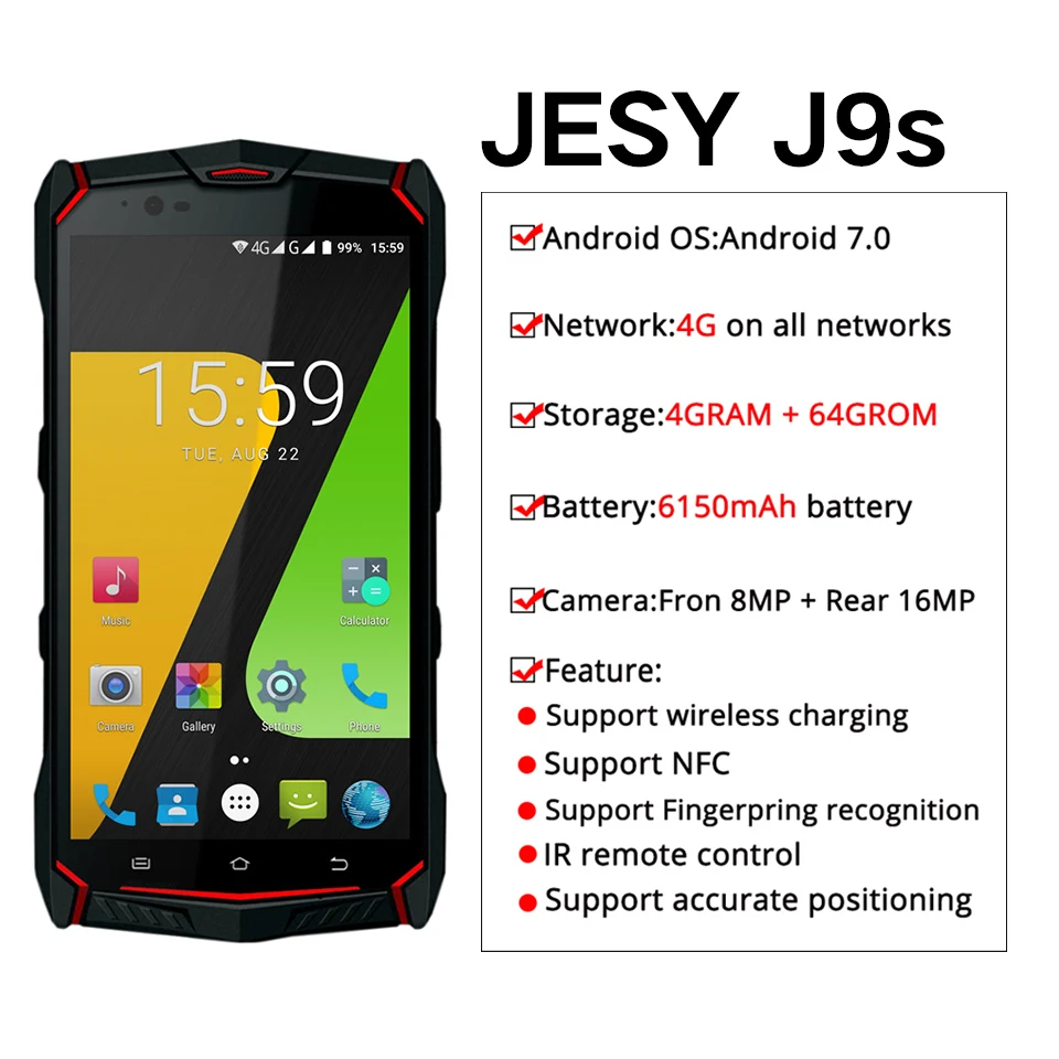 Jesy J9S IP68 Водонепроницаемый мобильный телефон 4 г Оперативная память 64 ГБ 6150 мАч
