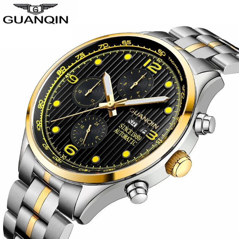 GUANQIN Relogio Masculino брендовые Роскошные мужские автоматические светящиеся часы с