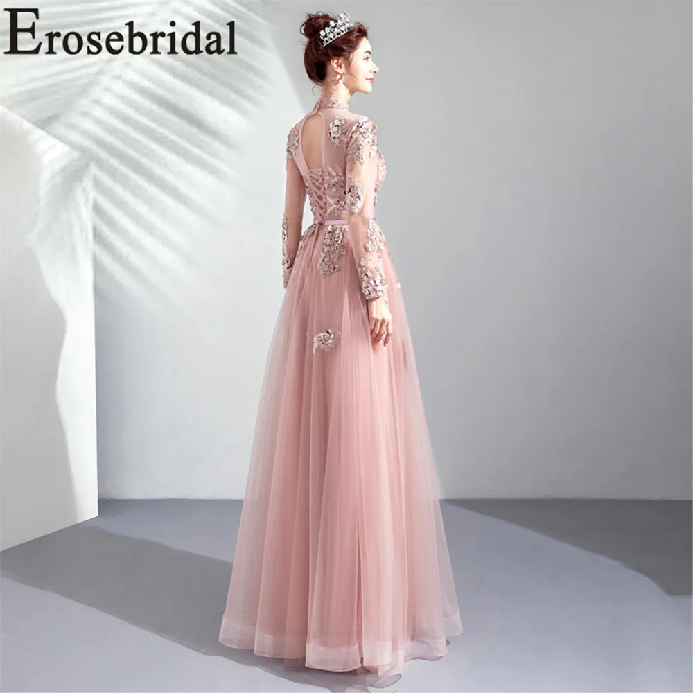 Женское вечернее платье Erosebridal длинное кружевное на кнопках с высоким воротником