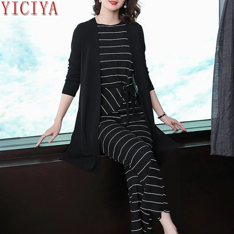 

Striped Winter Black 3 piece suit women tracksuits 2 piece set outfits co-ord set pants suits and top plus size autumn clothes