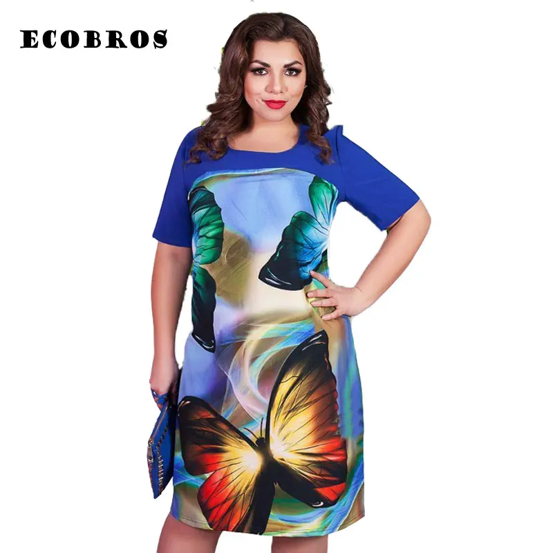 Женское Платье До Колена ECOBROS летнее свободное платье большого размера 6XL 6xl 2019 |
