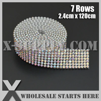 

7 Rows Rhinestone Banding Trim,Crystal AB(Rainbow) Color Rhinestones For Bridal Dress,Cake and Wine Standing