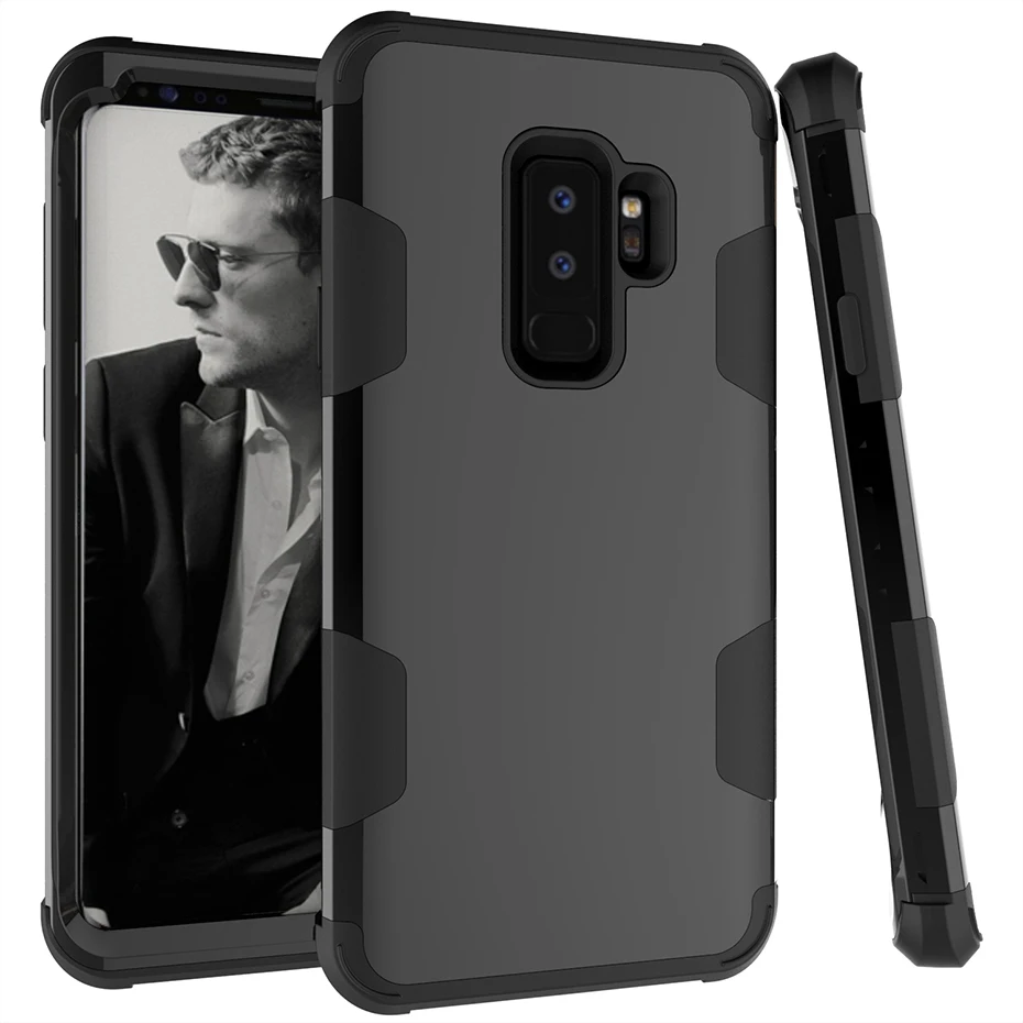 Black YiKELO 3in1 антискользящее покрытие в области ладоней амортизация резиновый корпус для samsung S9 S9Plus полный охват 360 чехол для Galaxy S9 плюс Чехол - Цвет: Black