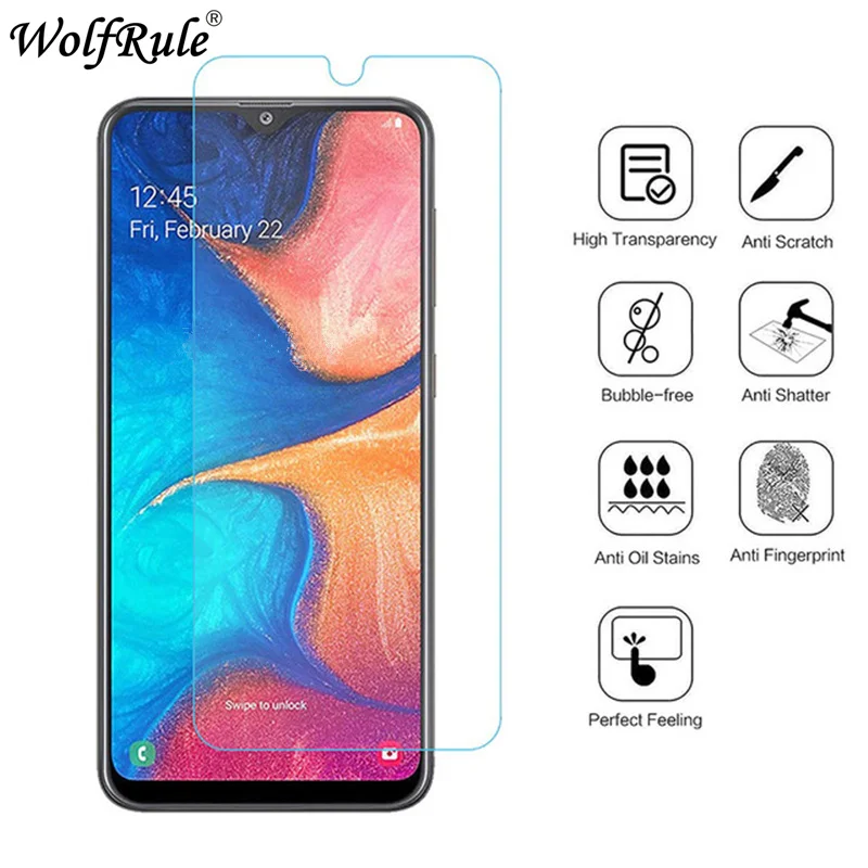 2 piezas para Samsung Galaxy A20 vidrio para Samsung A20 vidrio templado 9H HD Protector de pantalla de vidrio Protector para Samsung A20 A205F-0