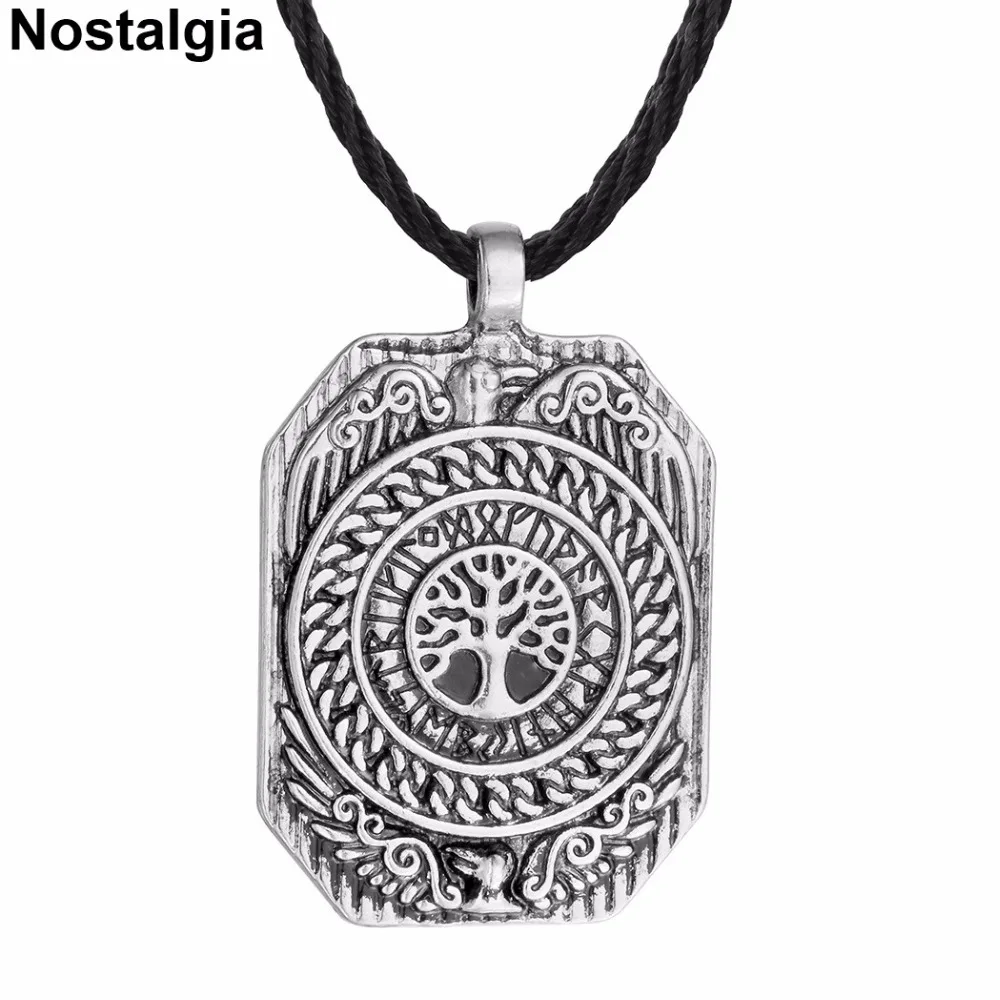 

Nostalgia Tree of Life Odins Raven Amulet Viking Runes Norse Scandinavian Jewelry Rope Chain Necklace