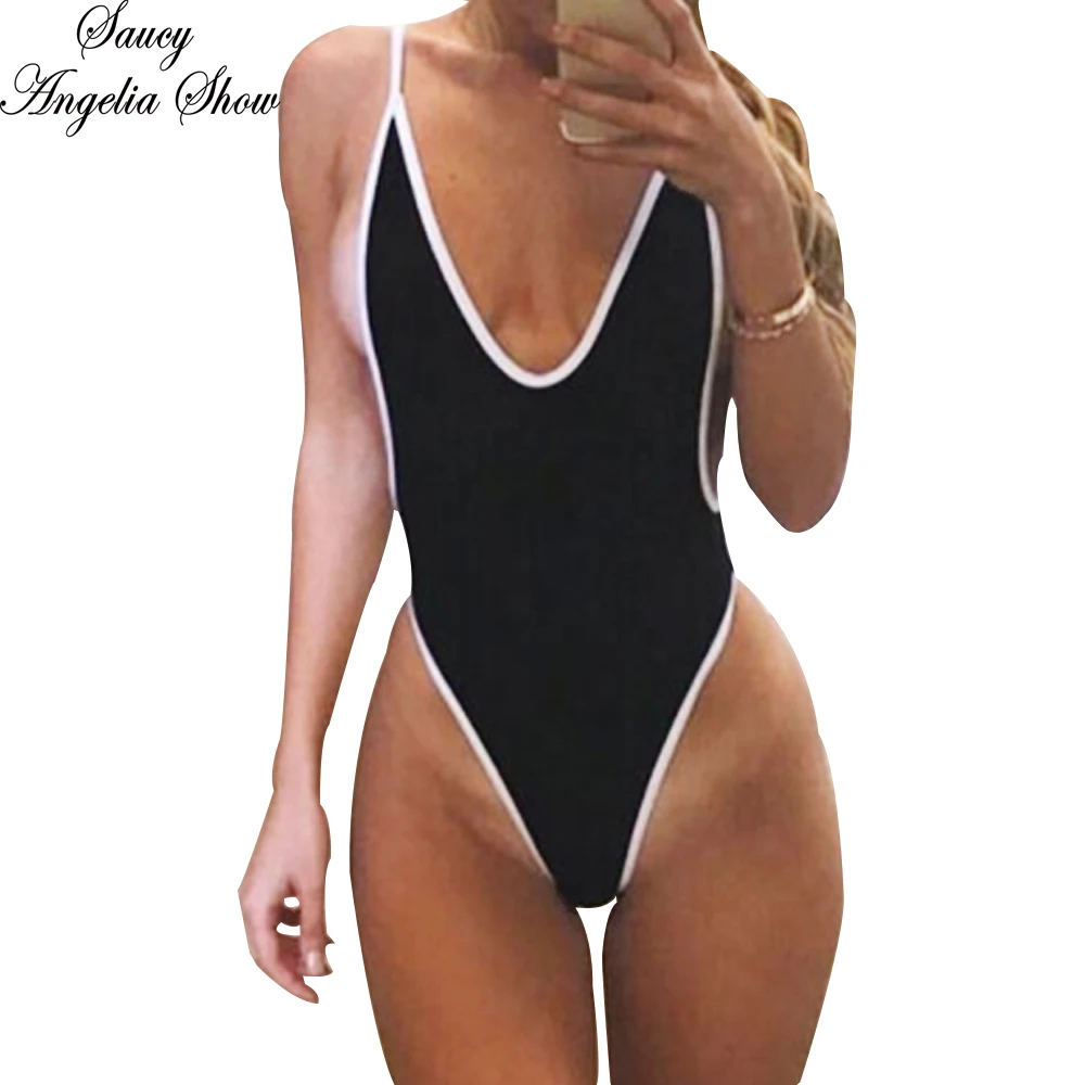 Женский купальник с глубоким v образным вырезом SAUCY ANGELIA Черный Цельный высокой