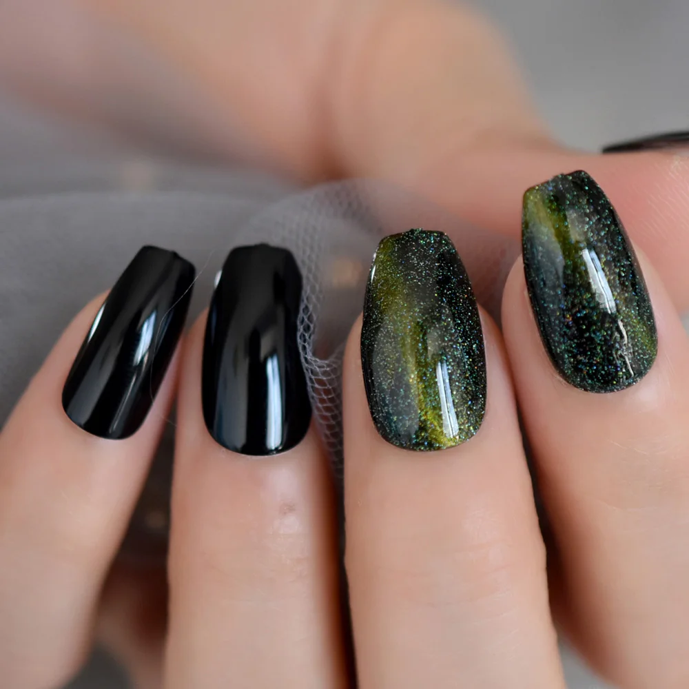 Накладные ногти Holo Beauty звездное небо кошачьи глазки французская Балерина гроб