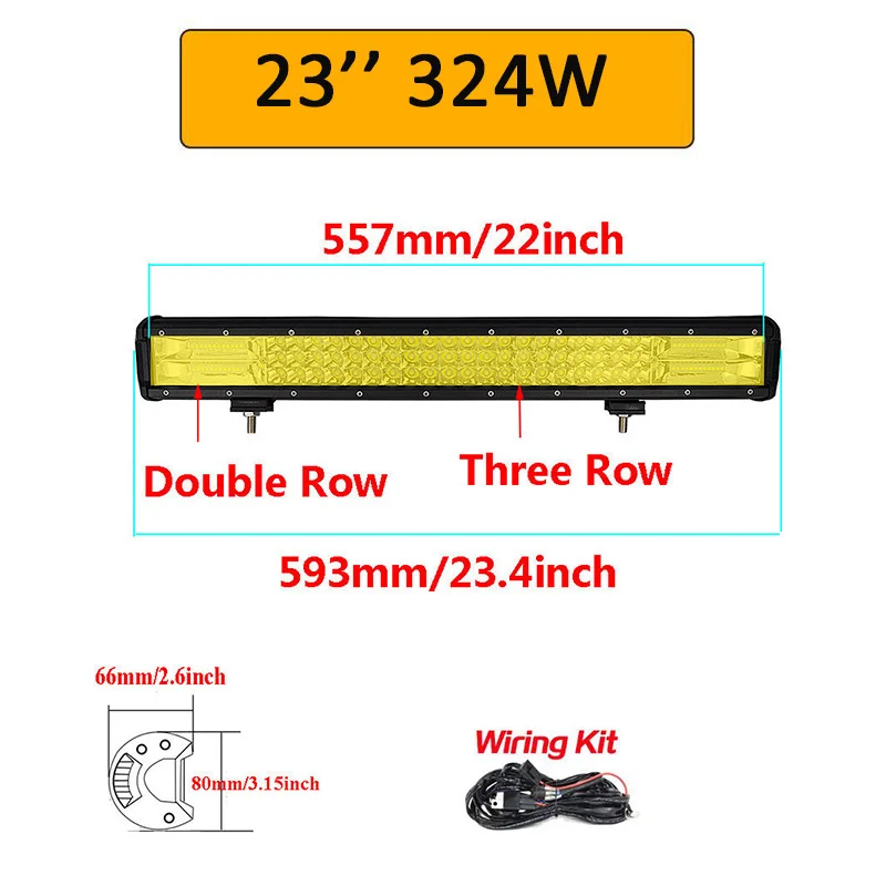 23inch with wiring Auxtings 20 дюймов желтый светодиод 4x4 внедорожный светильник для 4WD грузовиков внедорожников ATV трейлеров балок Янтарный рабочий светильник для вождения противотуманных фар - Цвет: 23inch with wiring