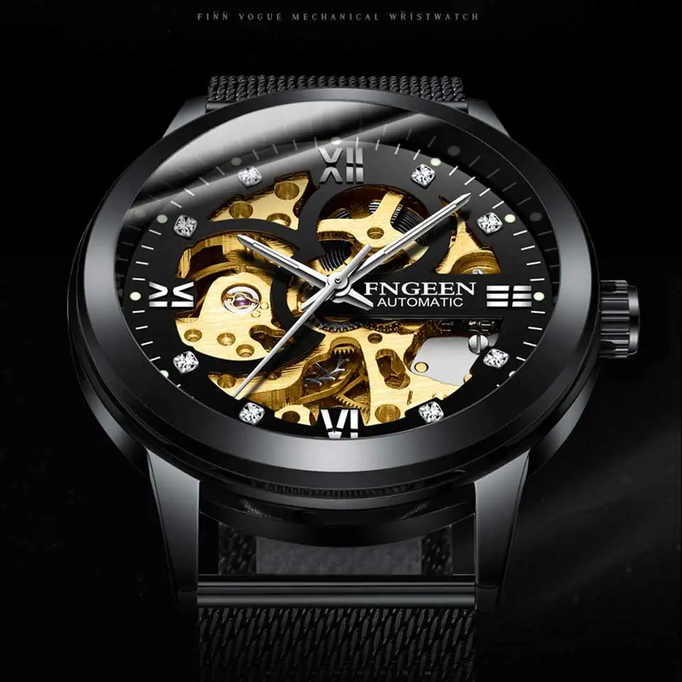 FNGEEN 2019 деловые мужские светящиеся часы Tourbillon водонепроницаемые механические