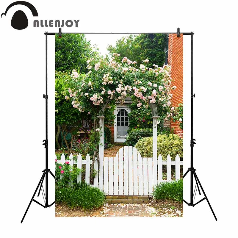 

Allenjoy photography backdrop garden wood door flower wedding rustic background photo studio prop photocall fabric
