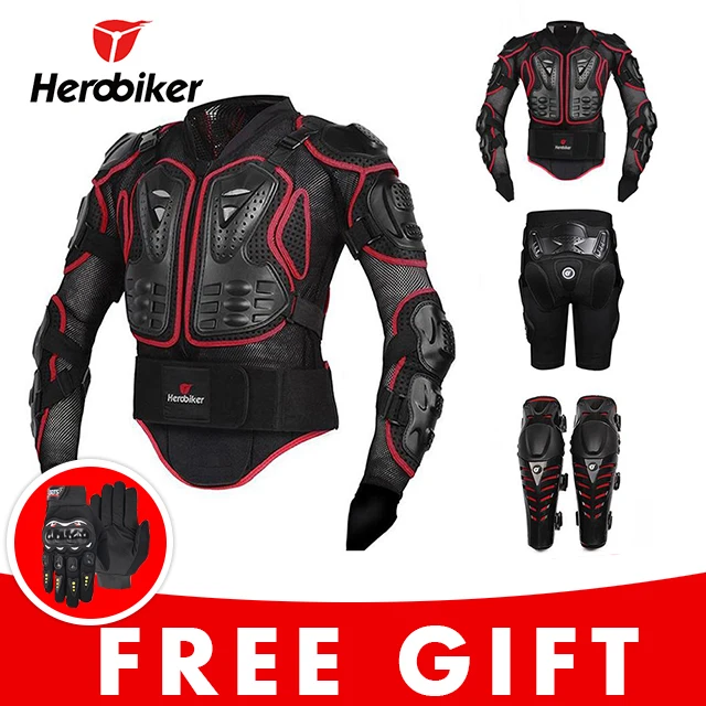 Motorcycle Jacket Riding Protection Armor Motorbike Motocross Equipment Racing Body Armor Moto Ptotective Gears Combination - Цвет: 3red set MK1001B