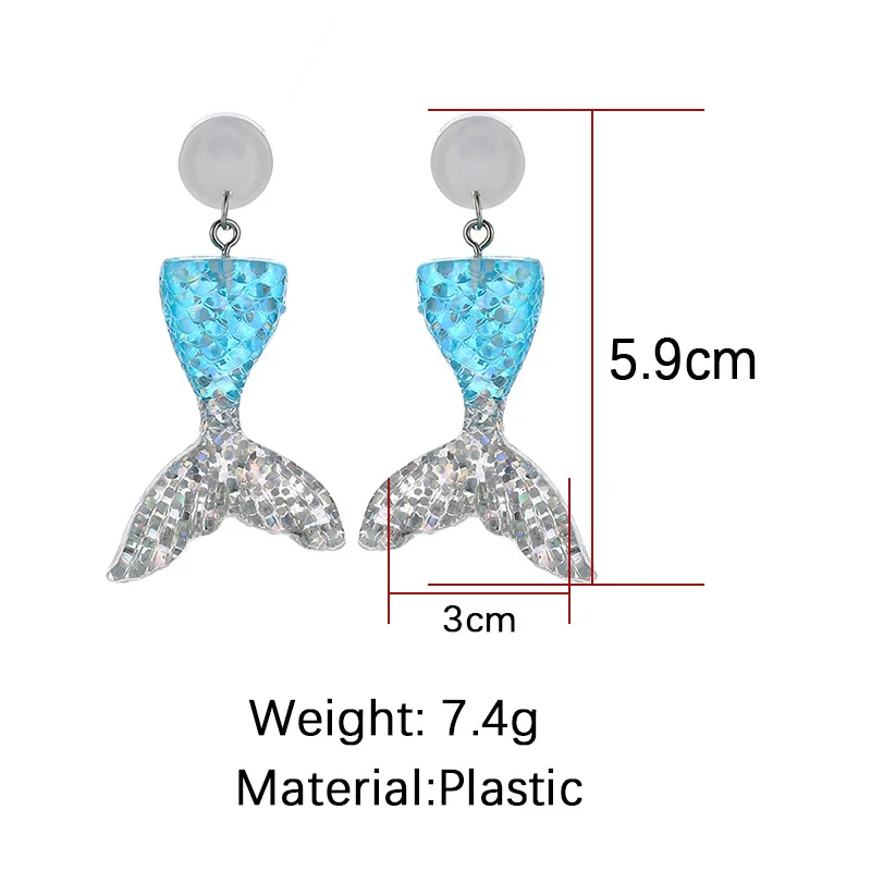 

Cartoon Style Mermiad Tail Sweet Clear Blue Tail Shiny Fish Scales Drop Earrings Dangle Earrings For Women