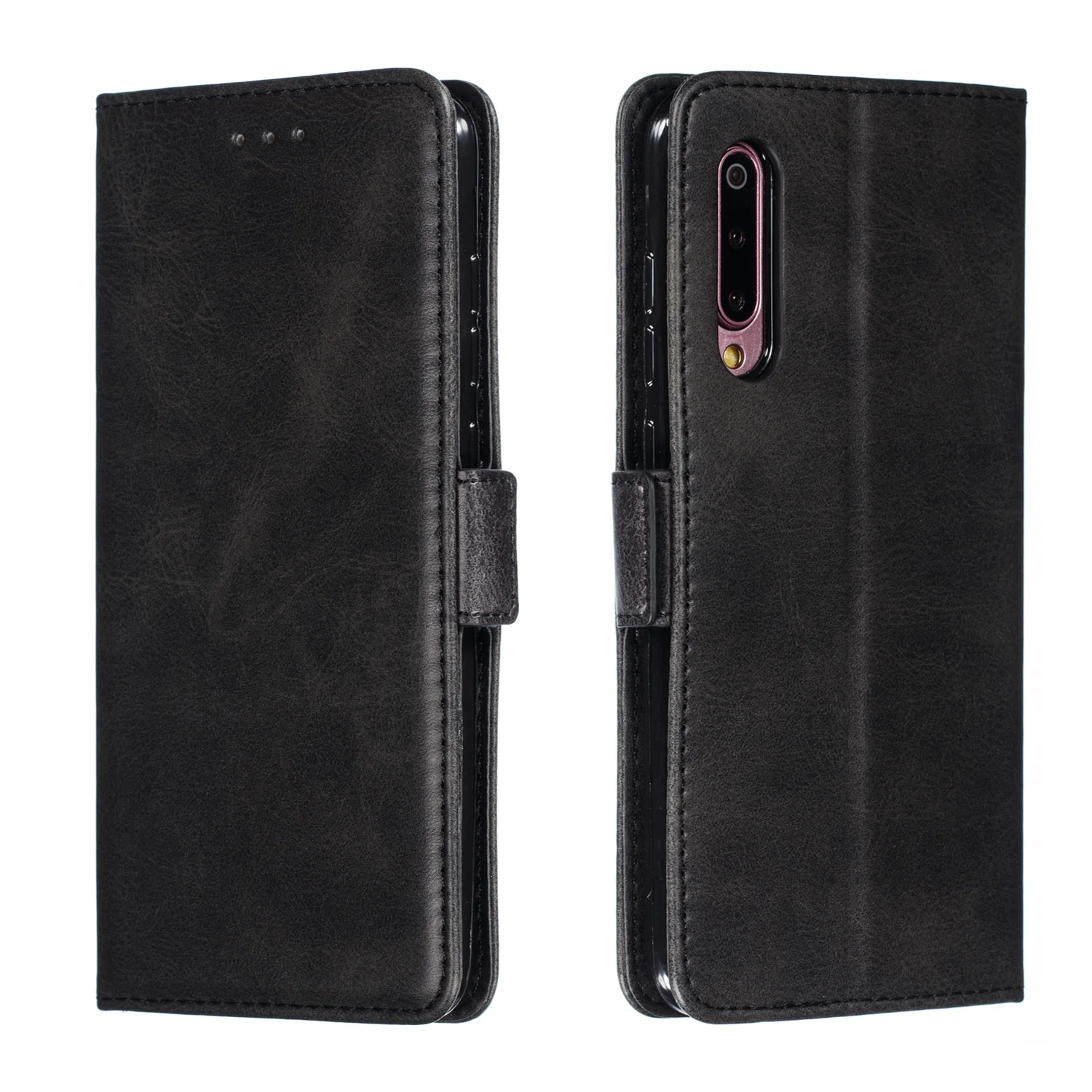 black Чехол-книжка в стиле ретро для Xiaomi Mi9 Mi8Lite Redmi 6 Pro 4a 4x 5plus Note 7 6 5 4 с магнитной подставкой и ремешком, ударопрочный чехол-кошелек с отделением для карт - Цвет: black