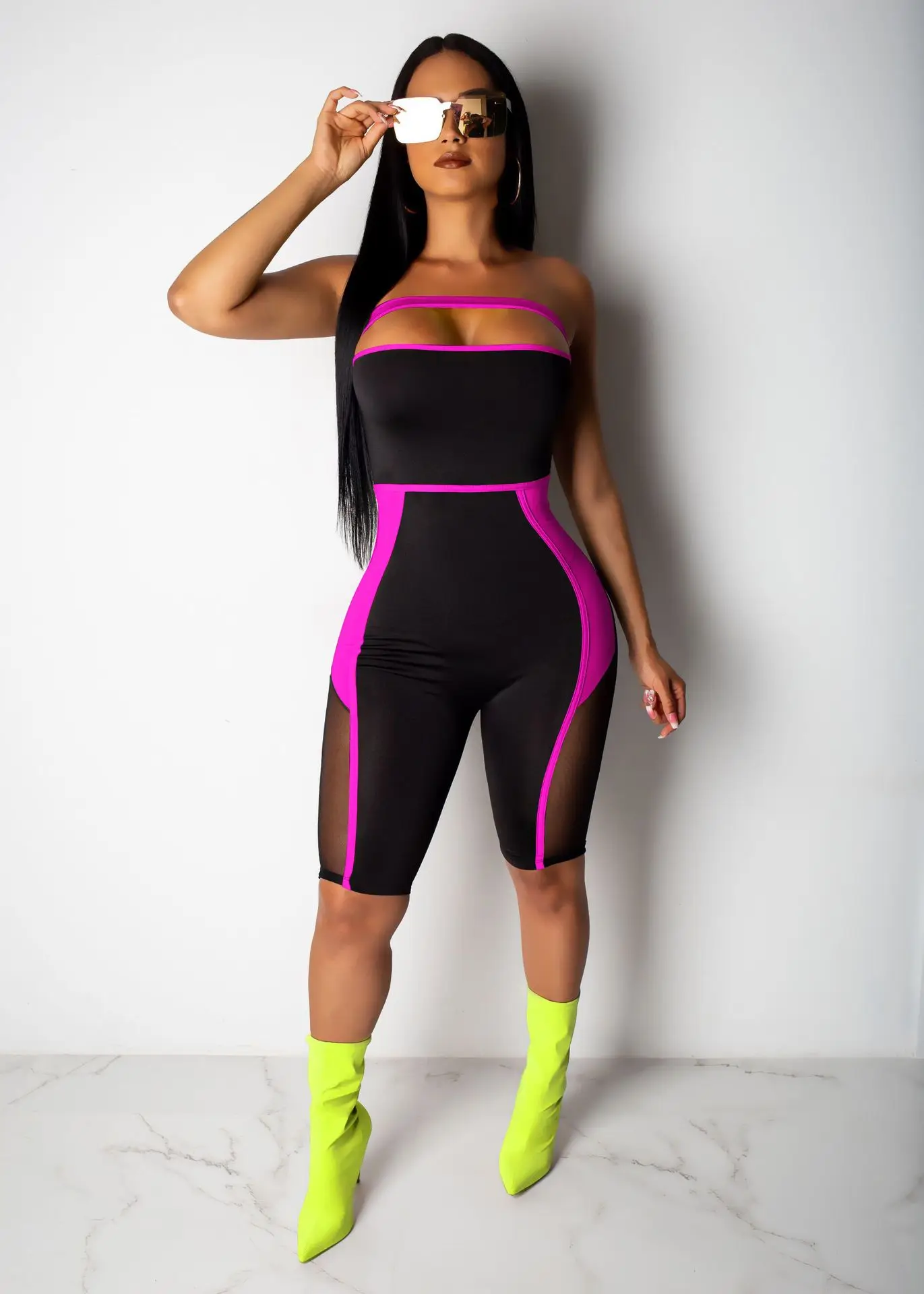 2019 Новый женский летний сетчатый комбинезон без бретелек сексуальный клубный