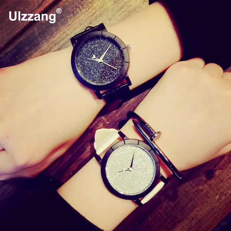 Женские кварцевые часы Movt модные из кожи и кварца с блестящими звездочками 2018 |