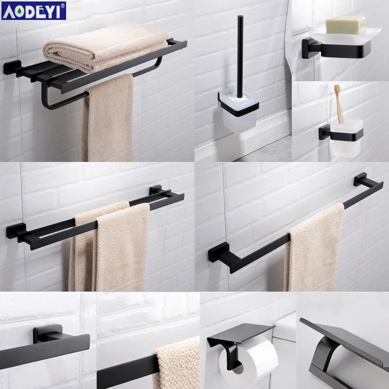 

Bathroom Hardware Set Black Towel Rail Rack Bar Shelf Paper Holder Toothbrush Holder Soap Dished Bathroom Accessories