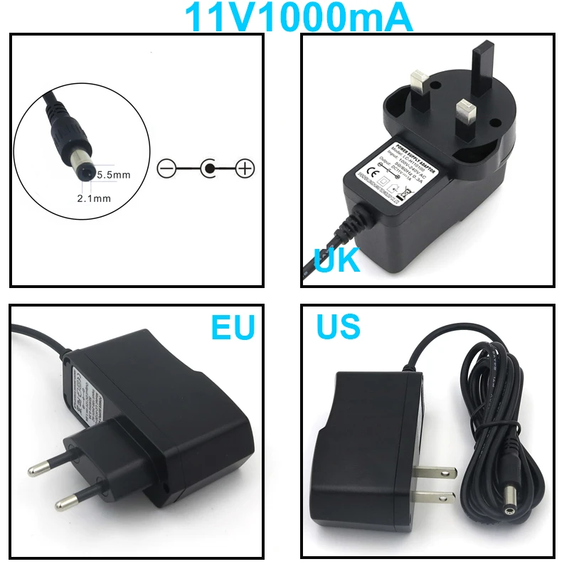 

Новинка зарядное устройство 11 в 1 а/1,5 мА штепсельная вилка Европейского/американского/британского стандарта адаптер питания с кабелем 5,5 м 2...