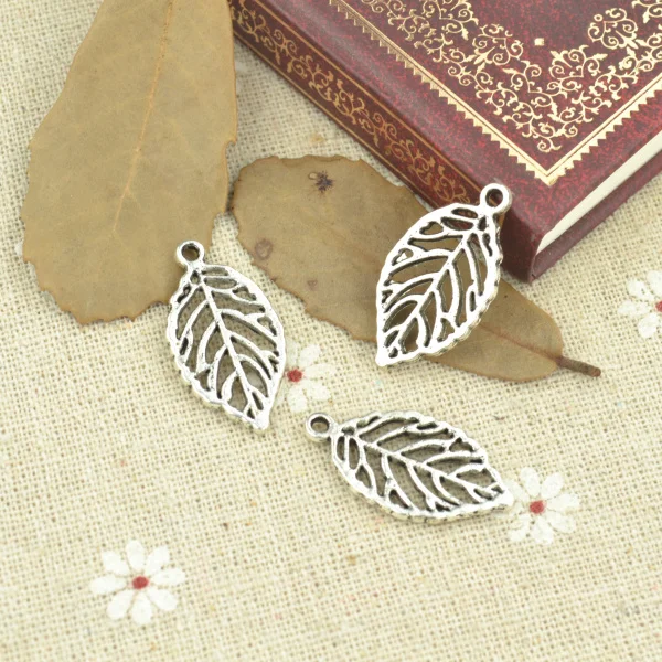 15 шт. сплав тибетского серебра покрытое Подвеска &quotлист дерева&quot Кулоны из