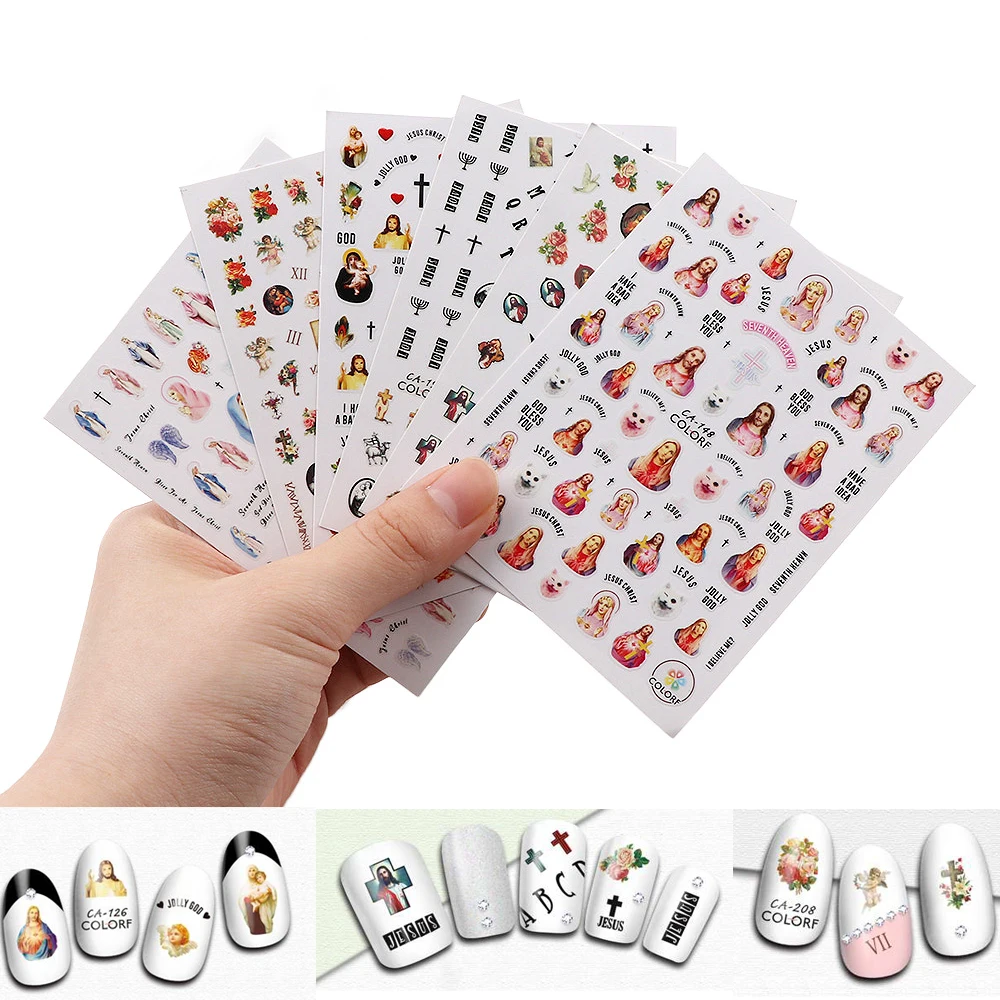 

1 Pc Jesus Virgin Mary Christ 3D Self-Adhesive Nail Art Sticker Colorful Religious Series Beauty Manicure Angel Sticker