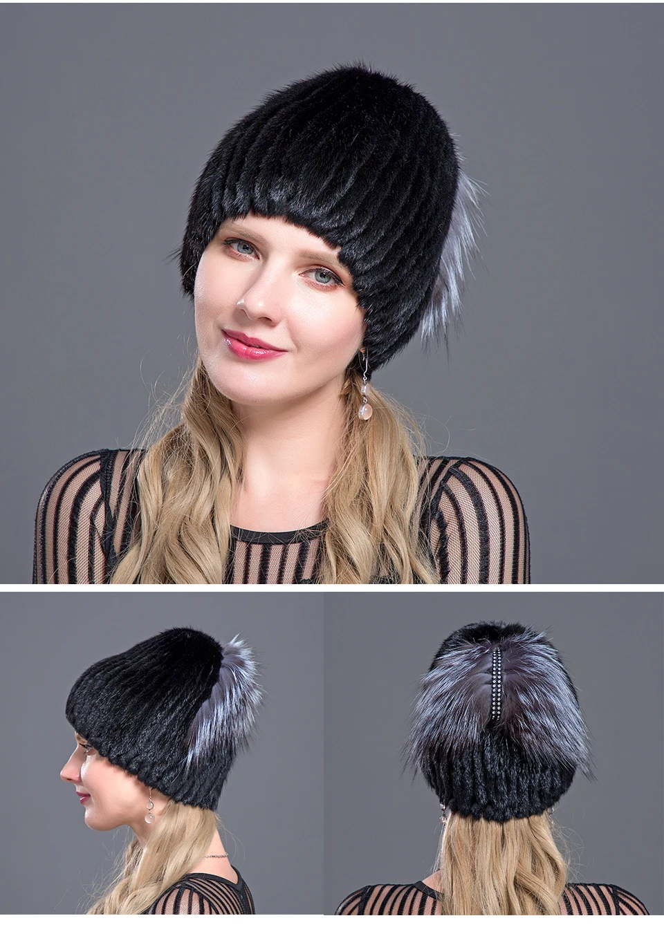 JERYAFUR русская модная Лыжная шапка из меха норки для зимы, Женский пуловер и шапка, шапка из меха лисы норки, вязаная шапка с внутренней подкладкой