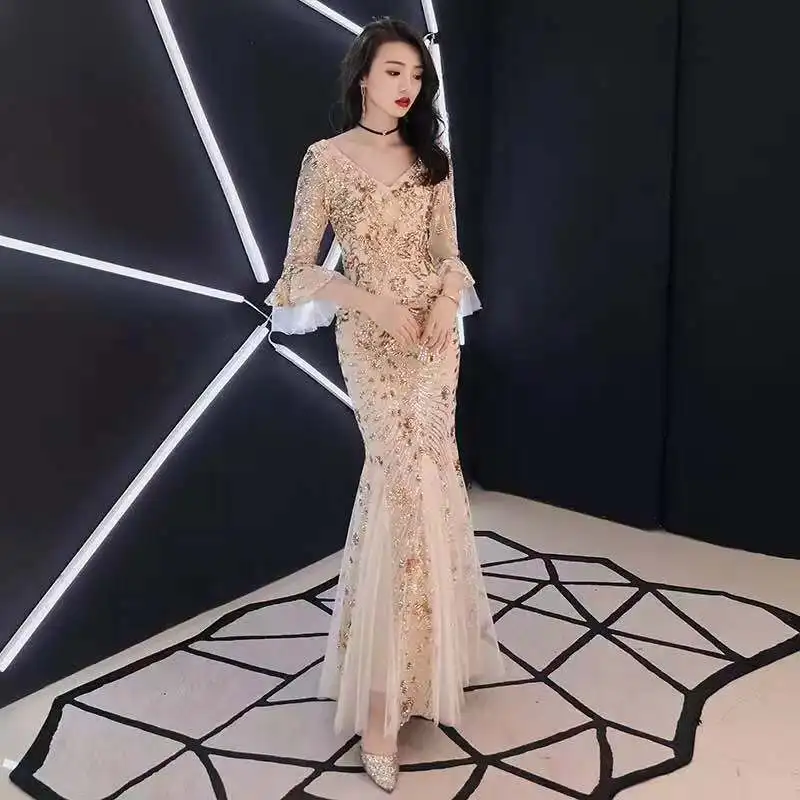 Женское вечернее платье с блестками Beauty Emily Элегантное Длинное кружевное