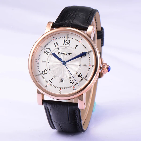 Модные Классические мужские часы с белым циферблатом и черным ремешком 43 мм