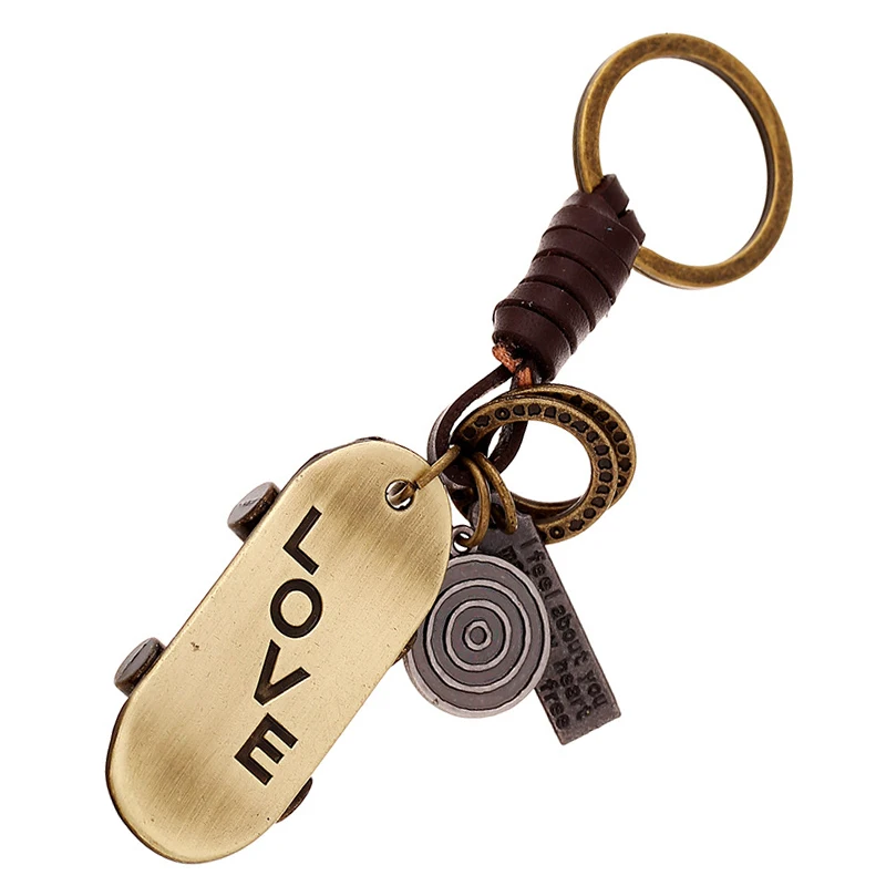 

Vintage "Love "Scooter Keychain Alloy Genuine Leather Car Key Chains Ring Holder Bag Charm Keyring llaveros Lovers Gift FY056