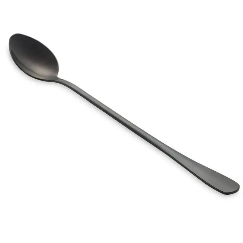 Black Кофейная ложка из нержавеющей стали с длинной ручкой, ложка для мороженого, десерта, чайная ложка для пикника, кухонные аксессуары E5M1 - Цвет: Black