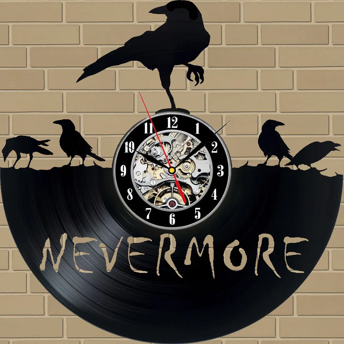 Nevermore_Raven_Wall часы из винила record_Gift_Decor | Дом и сад