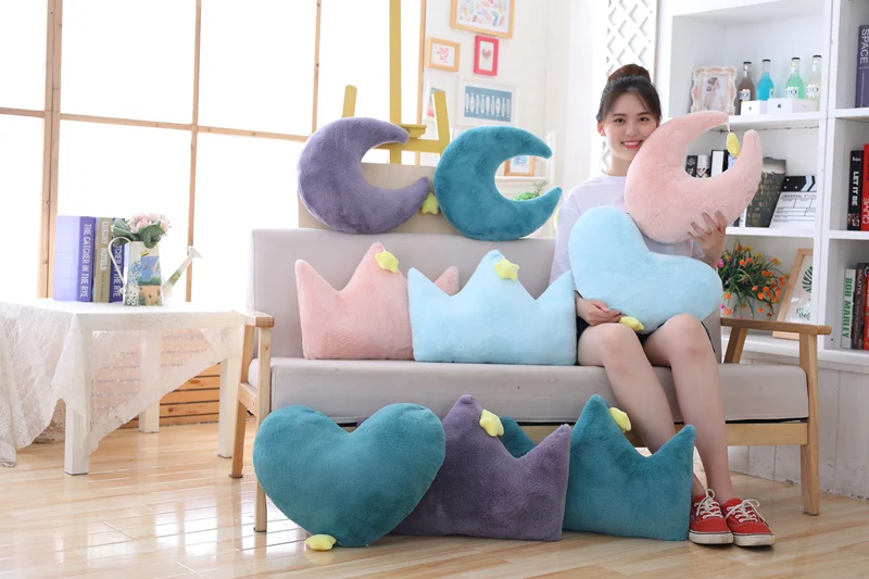 Sky Series Plush Toy Stuffed Soft Cartoon Moon Star Crown Heart-Shaped Plush Pillow Cute Sofa Cushion For Kids Birthday Gift