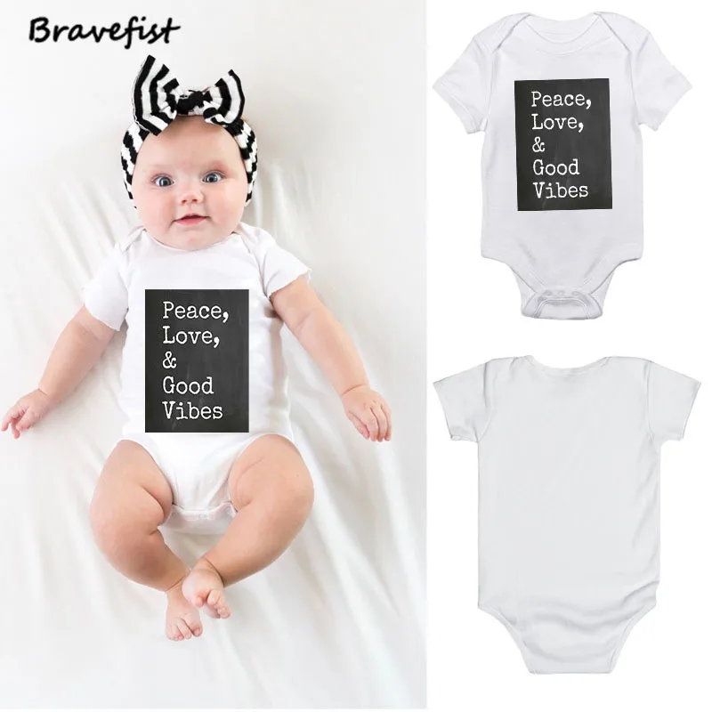 

Модные боди для новорожденных с коротким рукавом, наряды для младенцев, мир, любовь, хорошие вибрации, детская одежда для мальчиков и девоче...