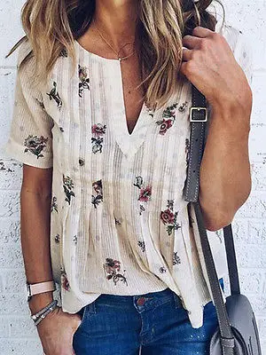 Женская Свободная блузка из хлопка и льна летний топ с коротким рукавом принтом