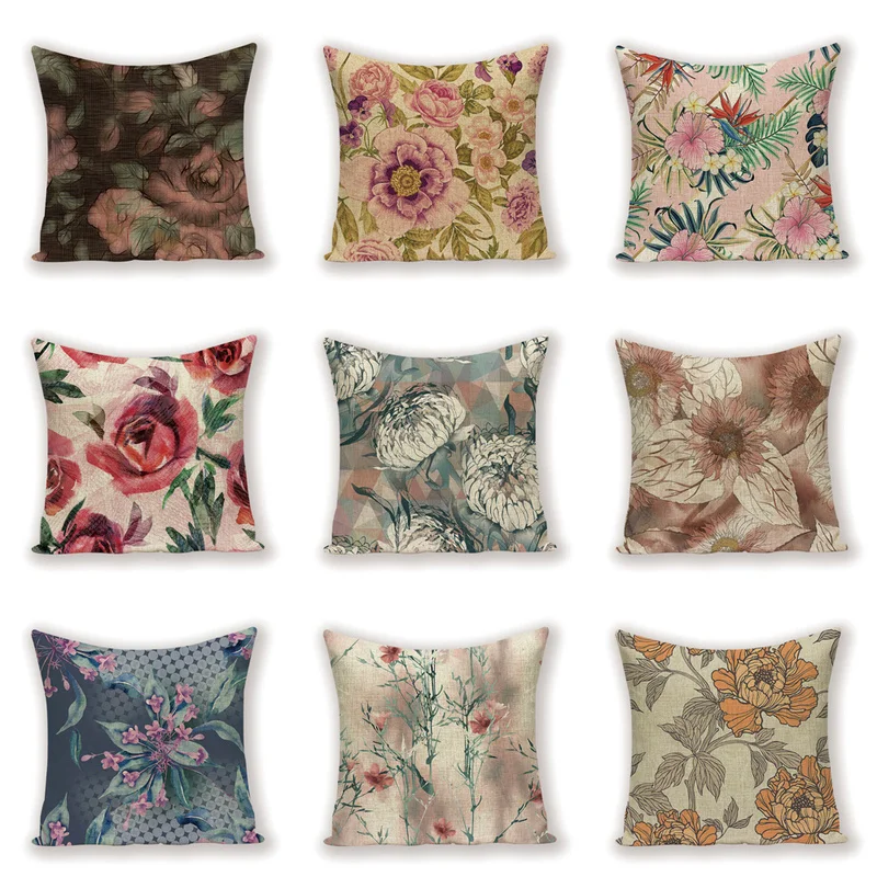 Винтажные декоративные наволочки цветочные подушки 45*45 потертые в скандинавском