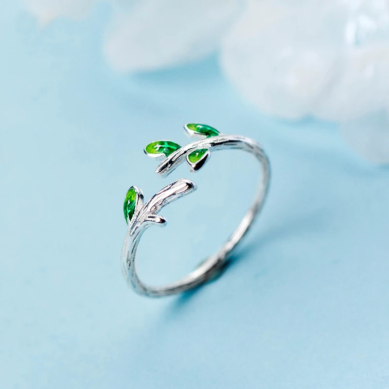 

Женское кольцо из серебра 925 пробы MloveAcc, с зелеными листьями, открытые, кольца на палец