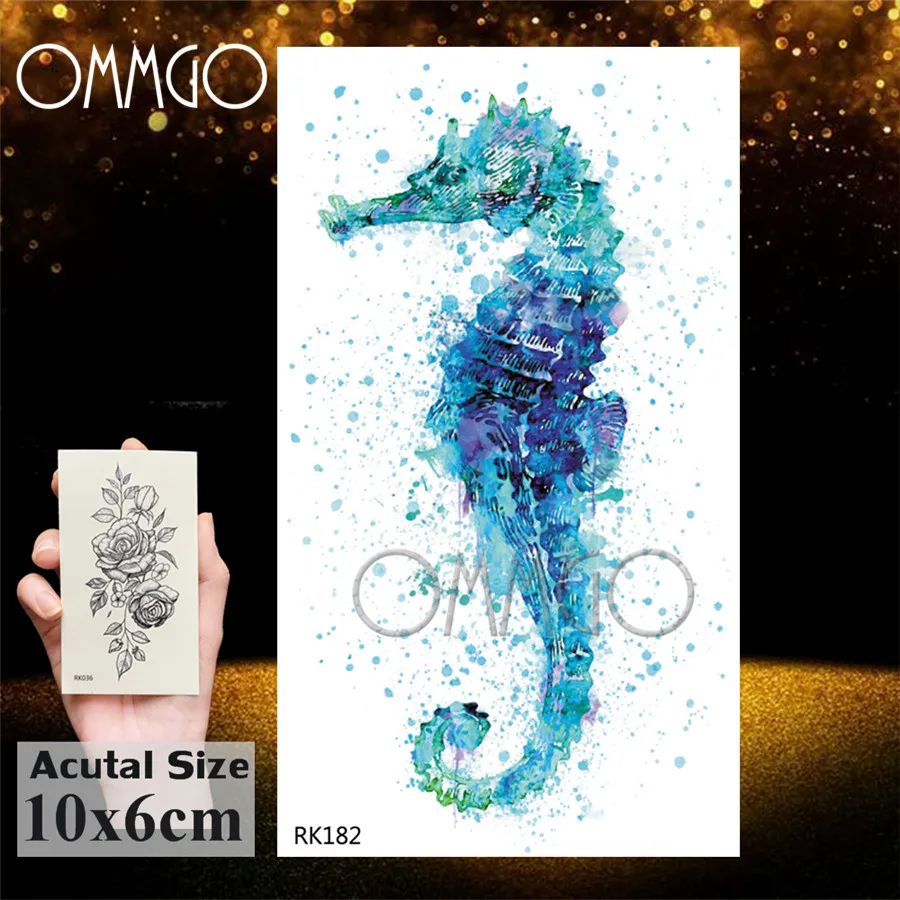 Временные тату наклейки OMMGO Морская лошадь модные искусственные татуировки для