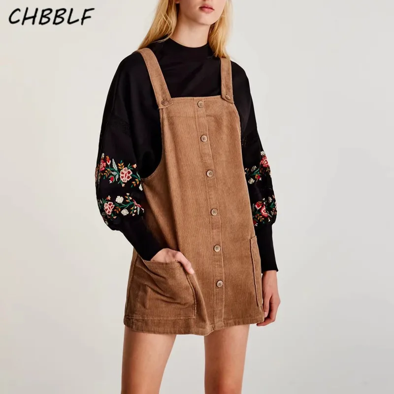 

Винтажное однобортное мини-платье без рукавов, женское вельветовое платье хаки HGH1317