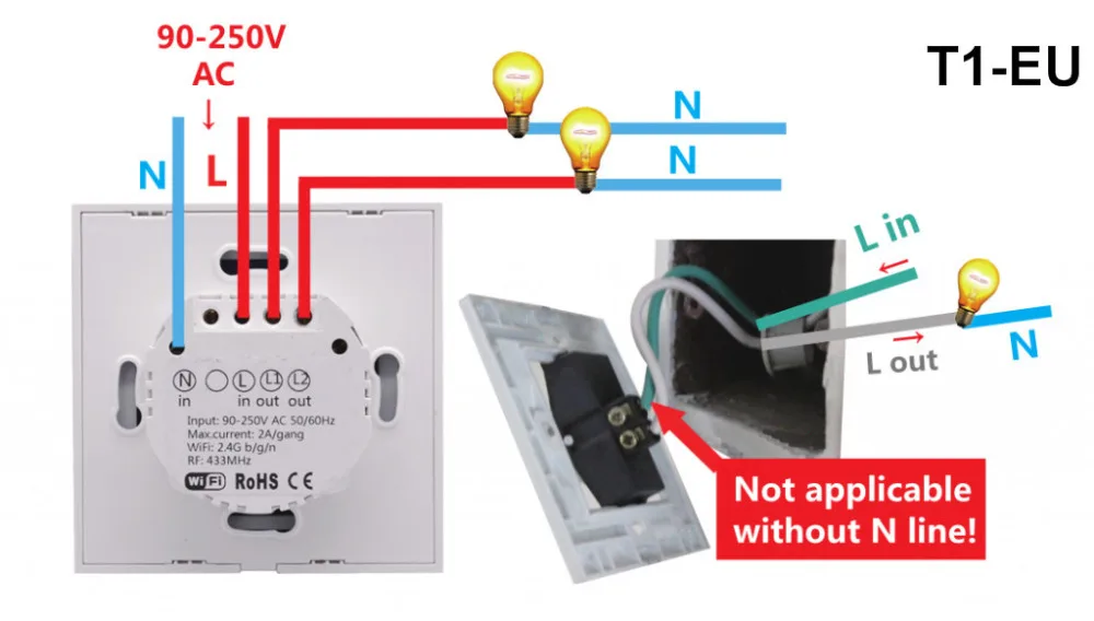 Интеллектуальный выключатель света Sonoff T1 US/EU Wi-Fi RF/APP/Touch Управление настенный выключатель света 1/2/3 Gang 86 панель типа настенный сенсорный переключатель света Умный дом