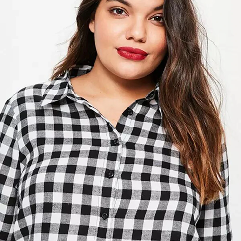 Kissmilk Big Size New Fashion Women Clothing Casual Plaid Loose Blouse OL Style Button Plus 3XL 4XL 5XL 6XL | Женская одежда